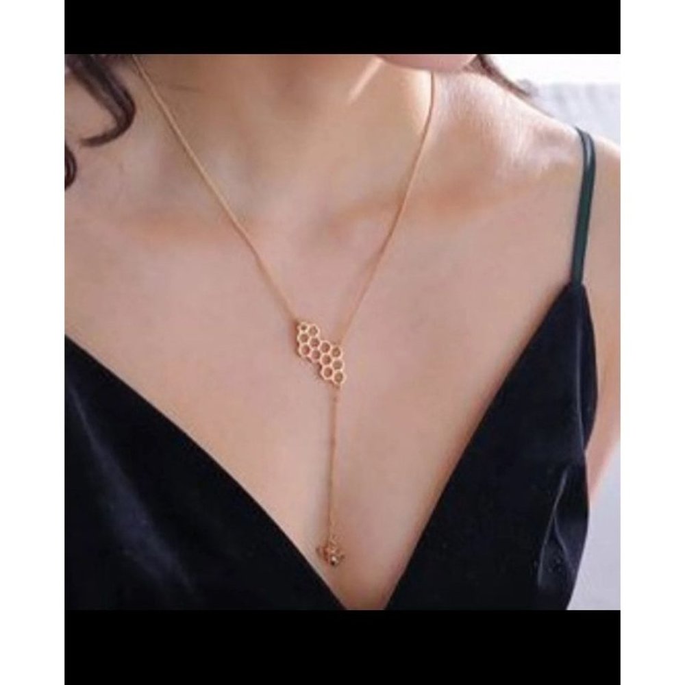 Honeycomb and bee necklace